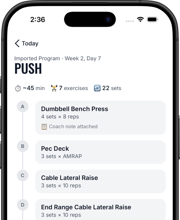 Athlix app: track a PULL day and every exercise in your program